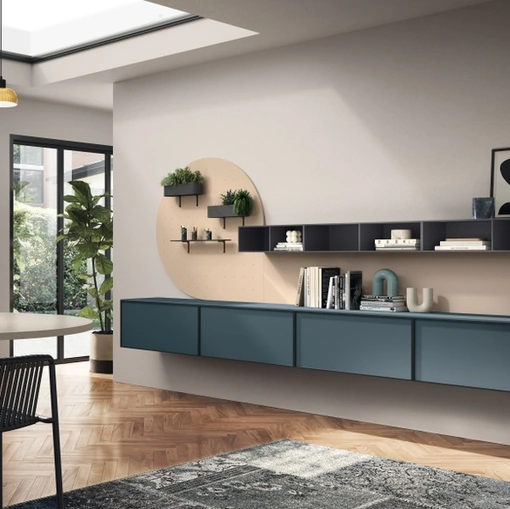 Parete Attrezzata Living Jeometrica 02 Verde Ottanio di Scavolini