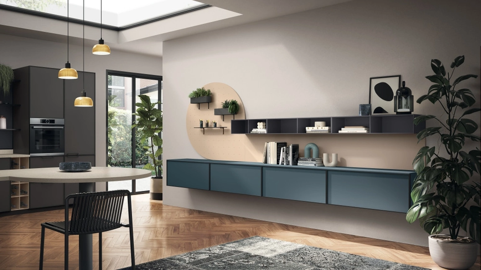 Parete Attrezzata Living Jeometrica 02 Verde Ottanio di Scavolini