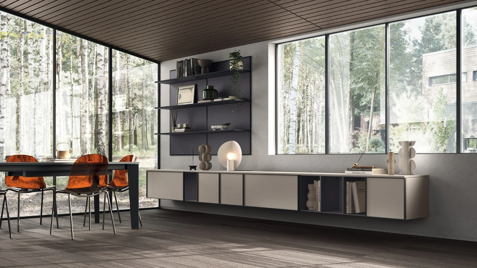 Parete Attrezzata Living Jeometrica 03 in decorativo Soft Beige di Scavolini