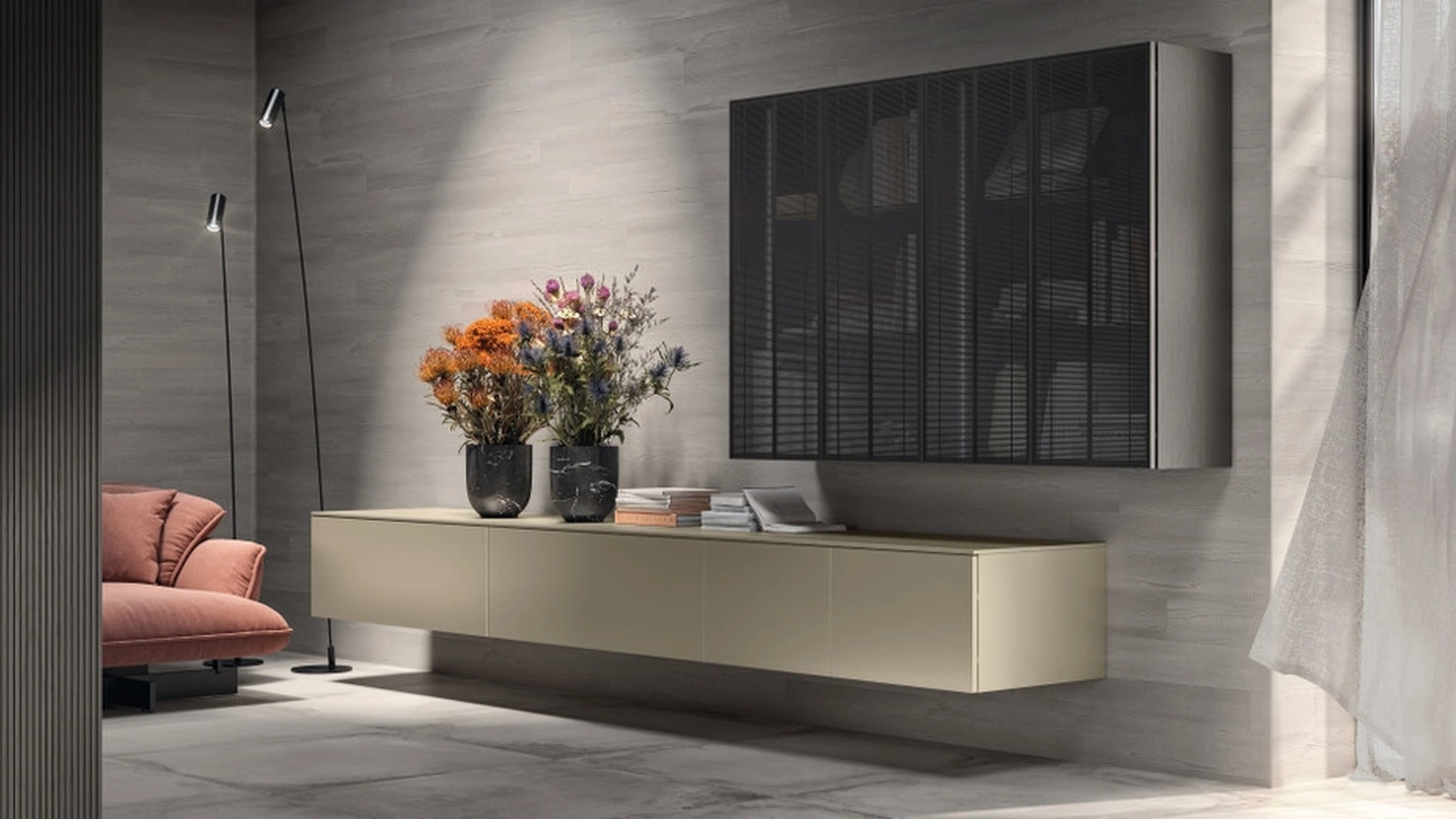 Parete Attrezzata Living Libra 02 in laccato Perlage di Scavolini