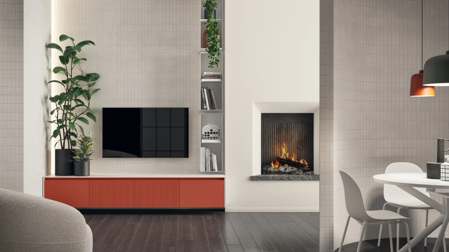 Parete Attrezzata Living Libra 05 in laccato Rosso Marocco di Scavolini