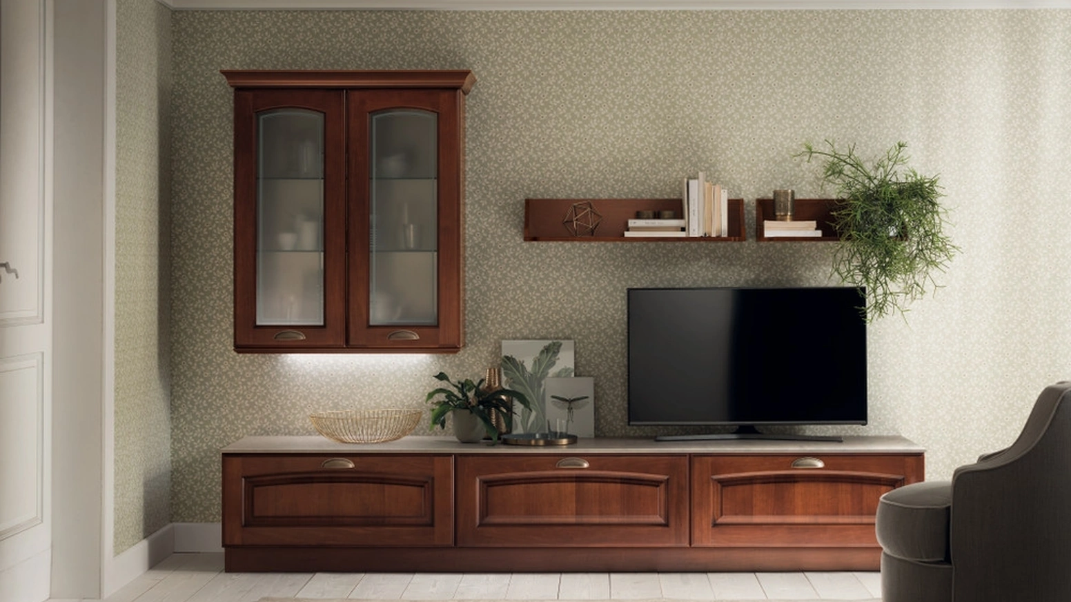 Parete Attrezzata Living 04 Madeleine in Noce Antico di Scavolini