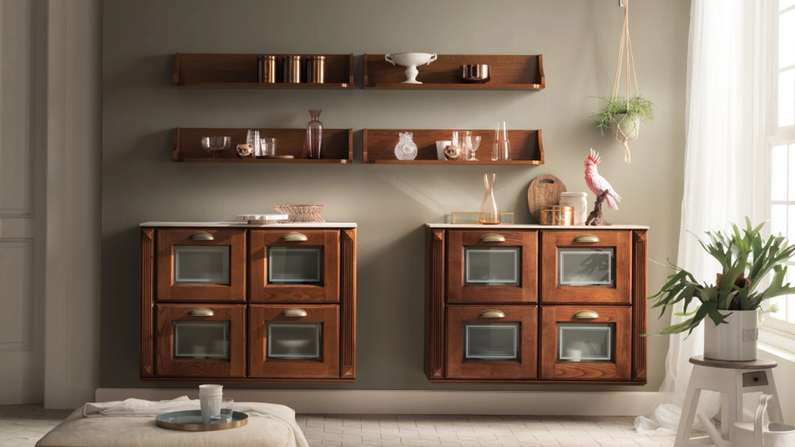 Parete Attrezzata Living Madeleine 03 sospesa in Castagno di Scavolini