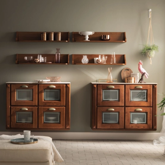 Parete Attrezzata Living Madeleine 03 sospesa in Castagno di Scavolini