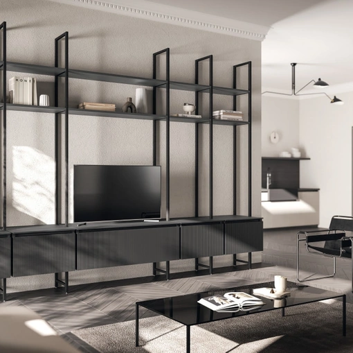 Parete Attrezzata Living Mira 01 in laccato Grigio Ferro di Scavolini
