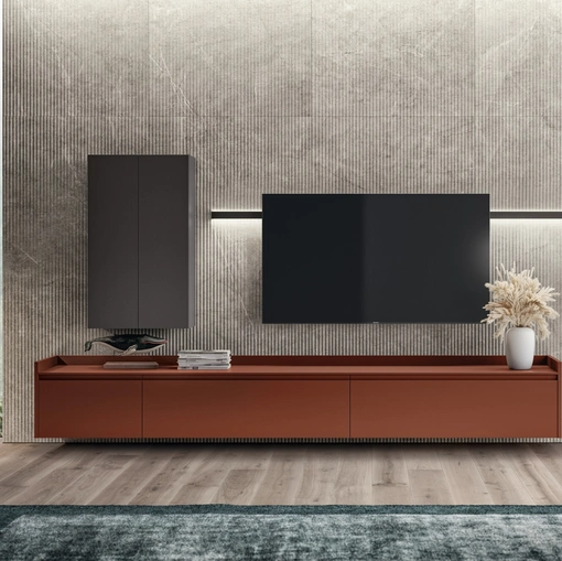 Parete Attrezzata Living Motus 03 in laccato opaco Ruggine di Scavolini