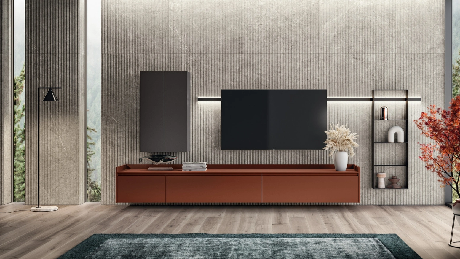 Parete Attrezzata Living Motus 03 in laccato opaco Ruggine di Scavolini