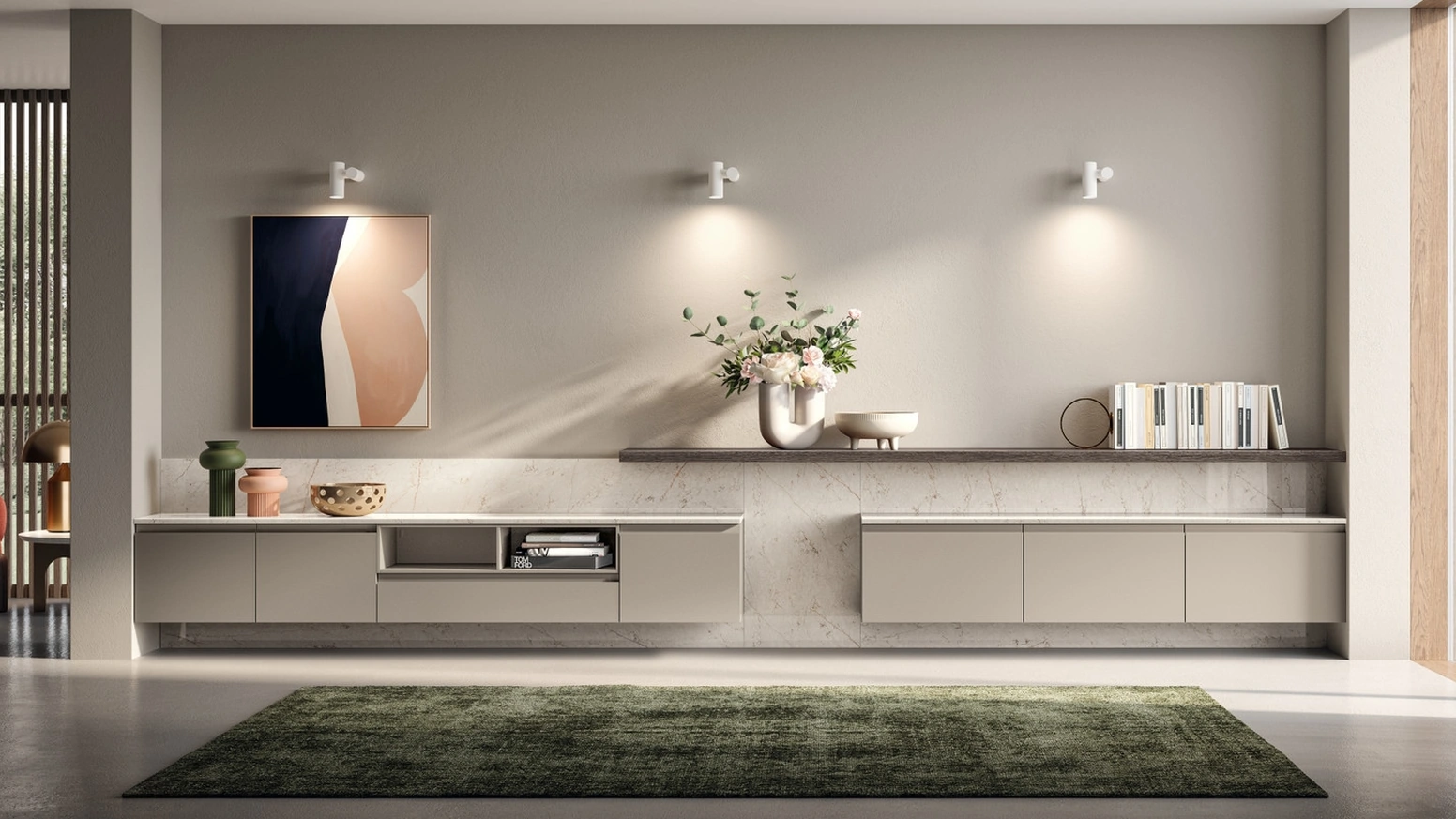 Parete Attrezzata Living Motus 04 in laccato opaco Visone di Scavolini