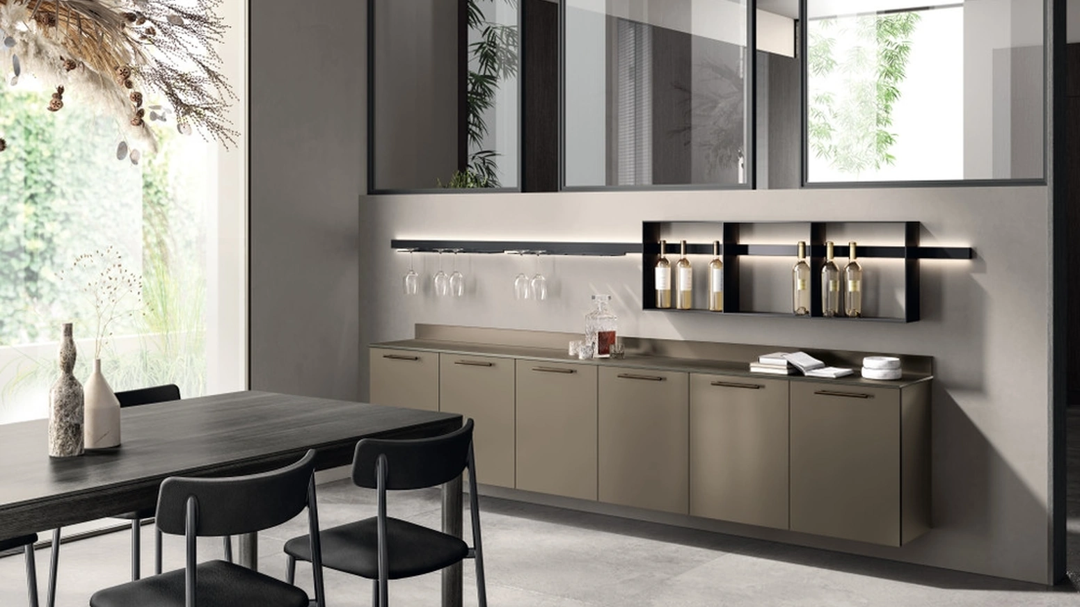 Parete Attrezzata sospesa Living Musa 02 in laccato Grigio Matera di Scavolini