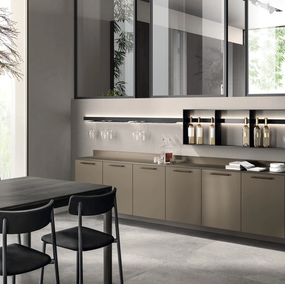 Parete Attrezzata sospesa Living Musa 02 in laccato Grigio Matera di Scavolini