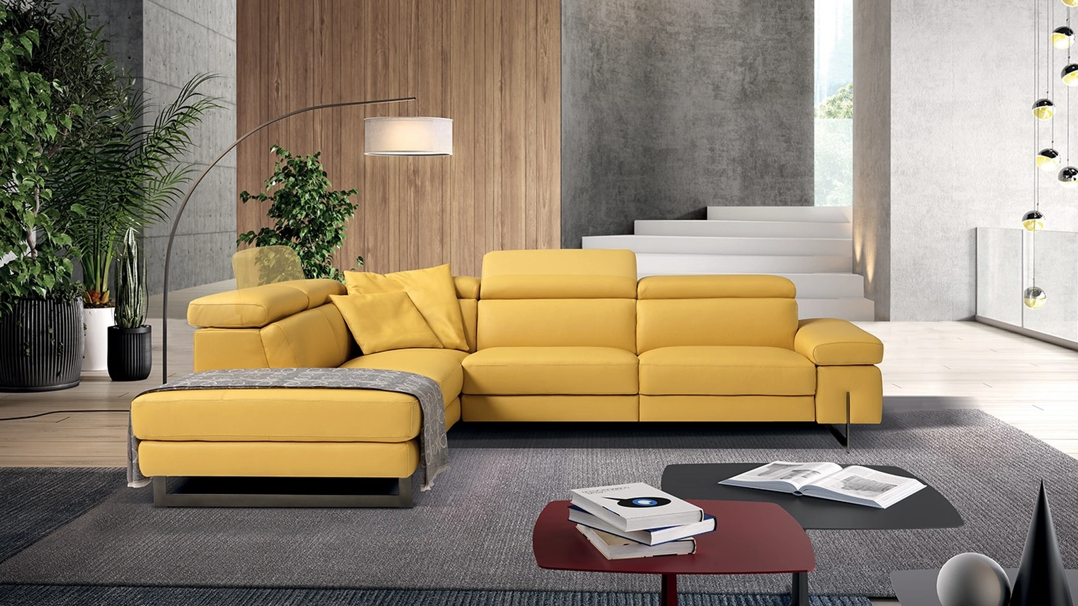 Divano ad angolo in pelle giallo girasole Candice di Egoitaliano