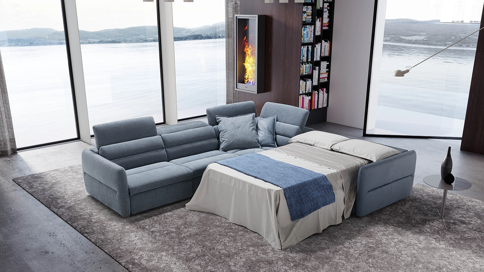 Divano Letto angolare in tessuto e pelle Mixtape di Egoitaliano