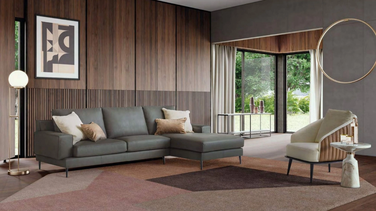 Divano in pelle con penisola Kennedy di Le Comfort