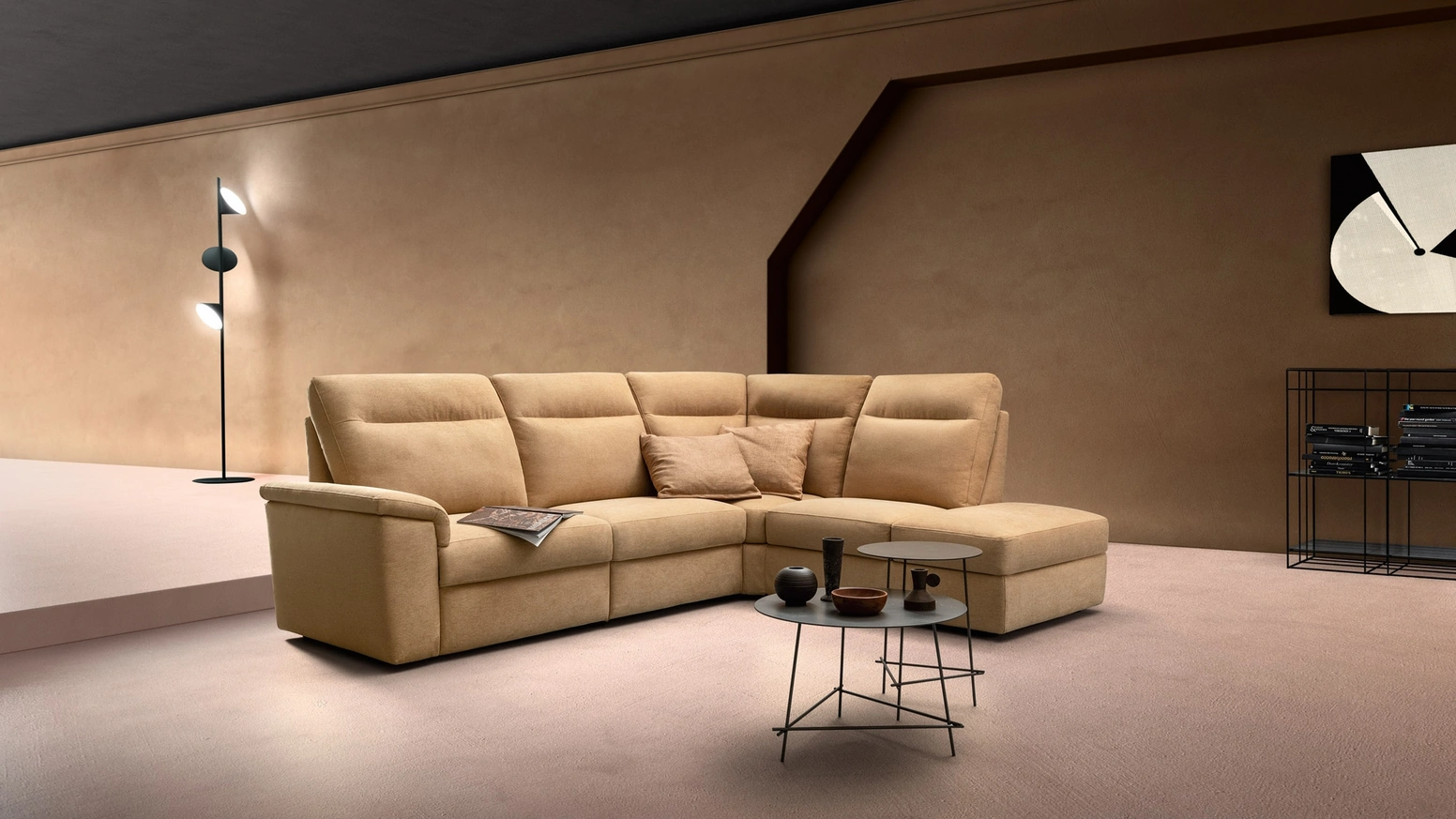 Divano Relax angolare in tessuto Swing Tender di Samoa