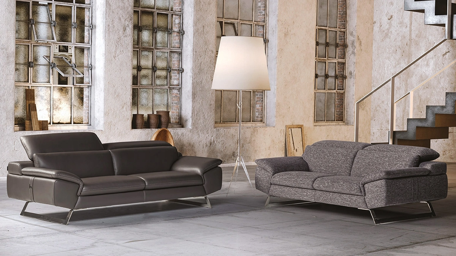 Salotto Zuma in pelle e tessuto di Nicoletti Home