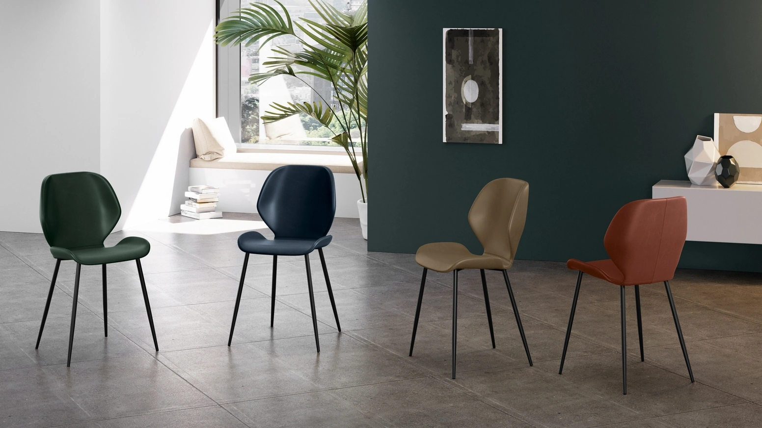 Sedia Diana rivestita in soft touch vari colori con gambe in metallo di Stones