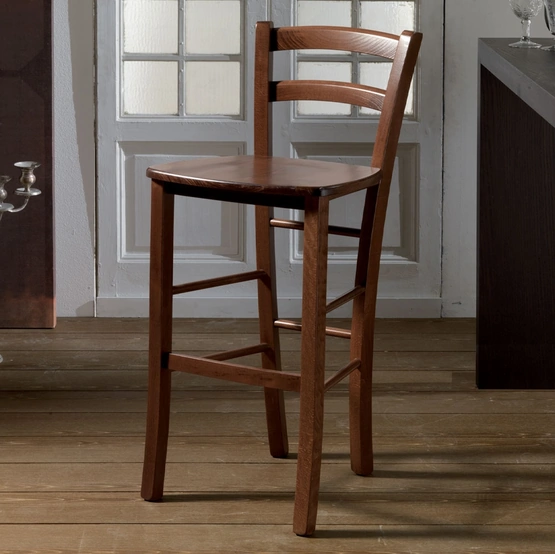 Sgabello alto Paesana in legno massello noce scuro di La Seggiola