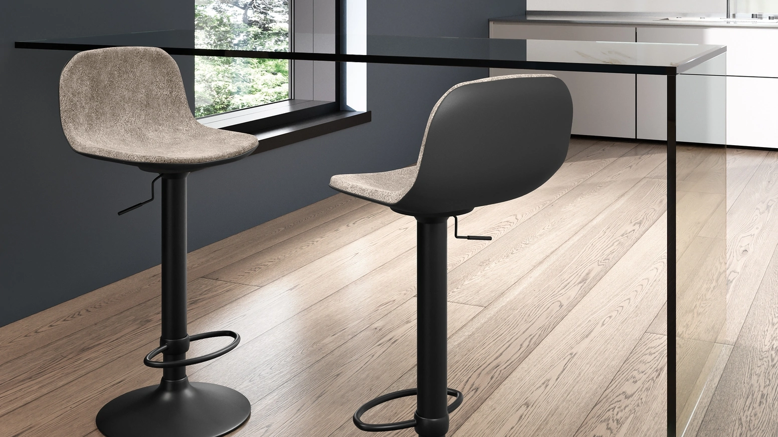 Sgabello Teo in microfibra imbottita di Stones