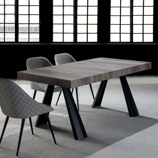Tavolo allungabile Copernico Plus in nobilitato folding rovere nodato con base in metallo verniciato nero di La Seggiola