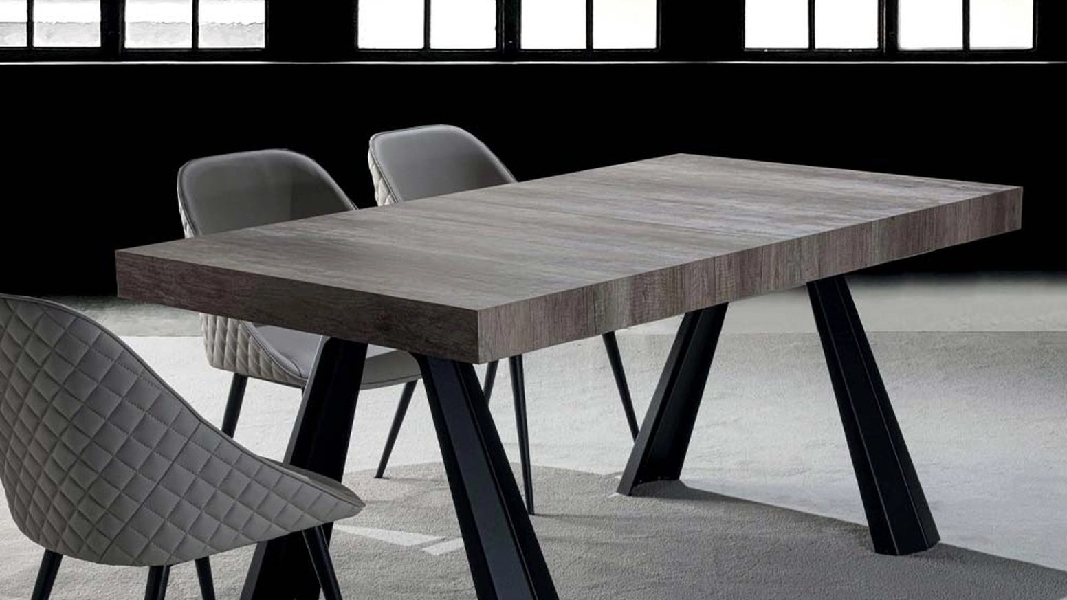 Tavolo allungabile Copernico Plus in nobilitato folding rovere nodato con base in metallo verniciato nero di La Seggiola