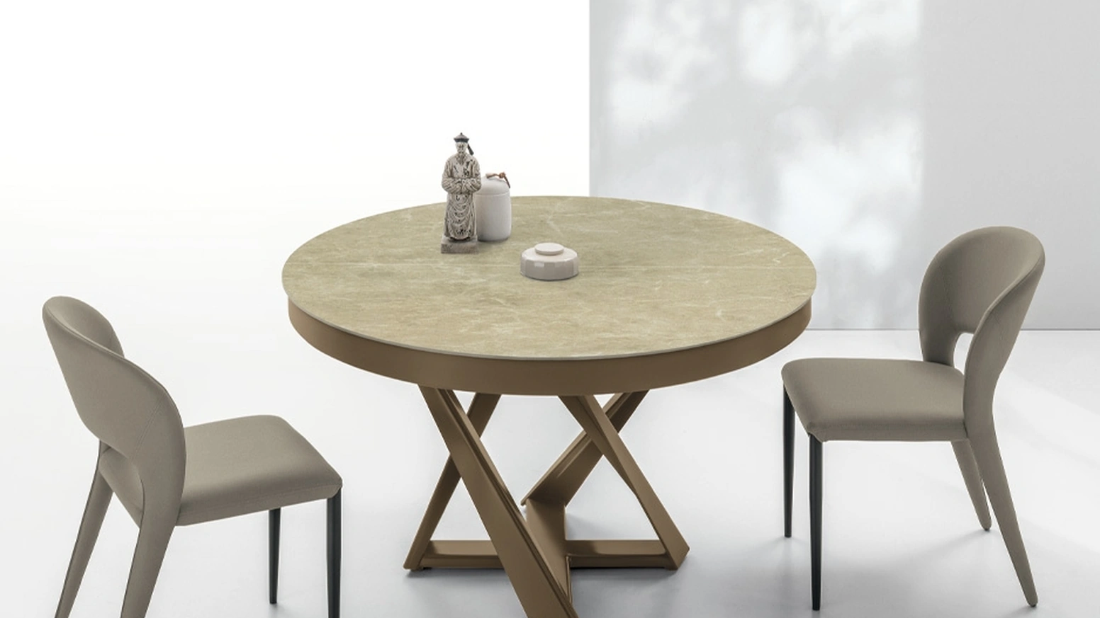 Tavolo rotondo allungabile Cronos in gres porcellanato con struttura in metallo di Target Point