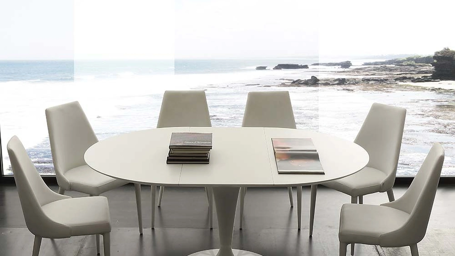 Tavolo allungabile Island in laminato laccato bianco con base in acciaio verniciato di La Seggiola