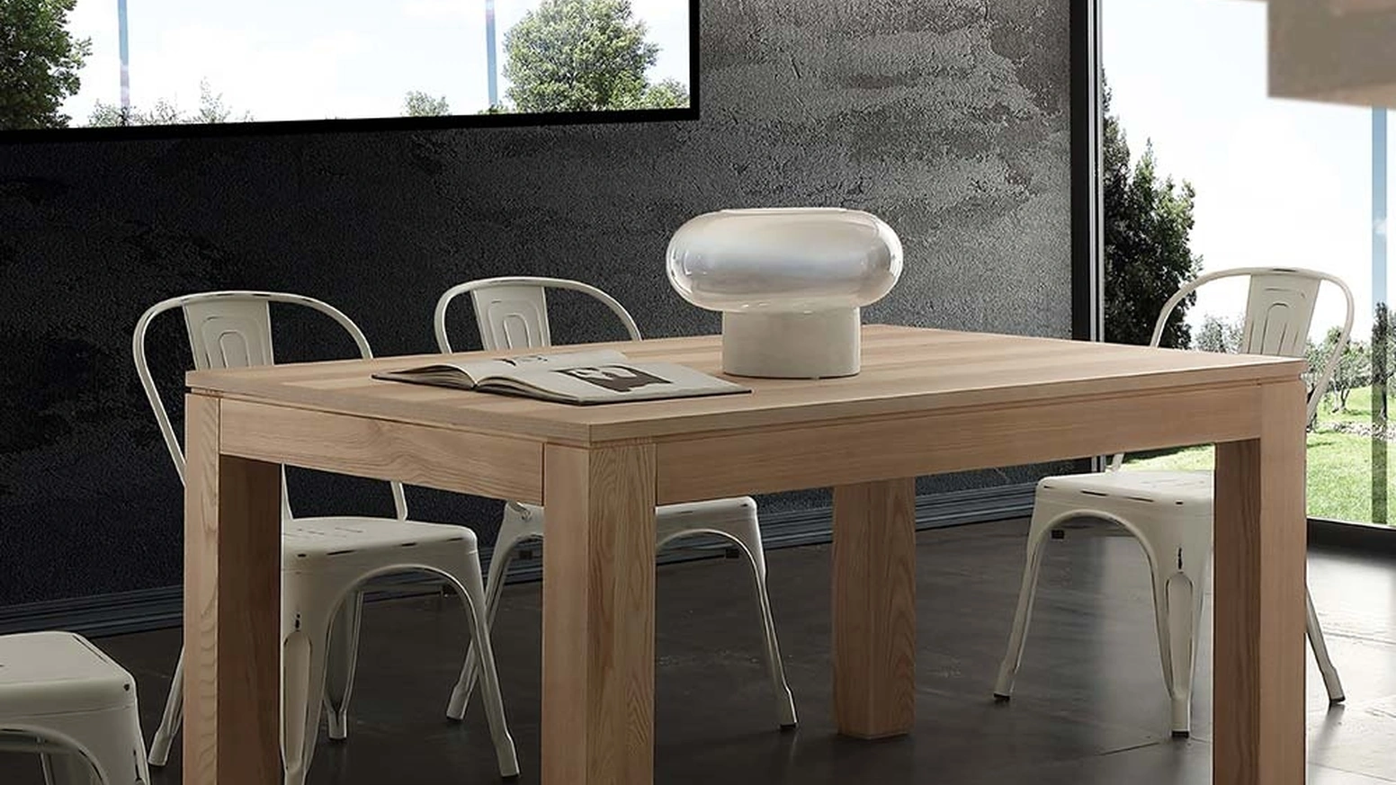 Tavolo allungabile Contemporaneo con piano impiallacciato frassino olivato tinto naturale e base in frassino massello di La Seggiola