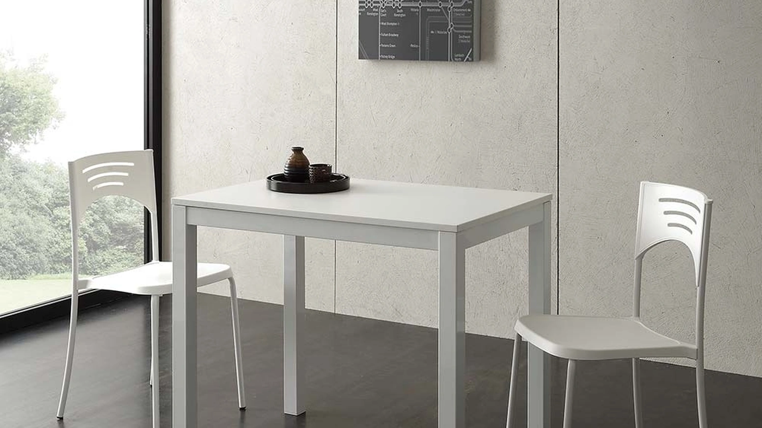 Tavolo allungabile Micro Table in nobilitato bianco con base in metallo verniciato di La Seggiola