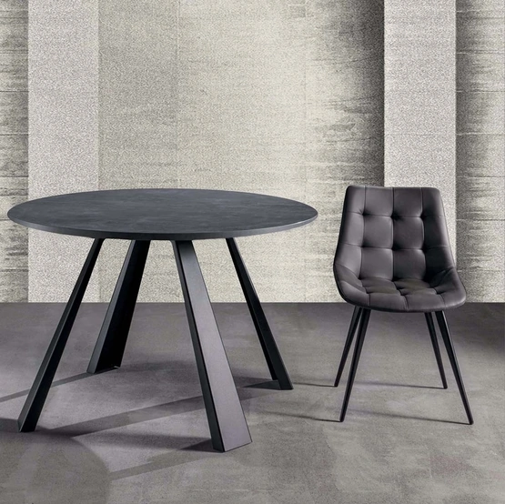 Tavolo rotondo allungabile in nobilitato antracite con gambe in metallo verniciato nero Saturn-ONE di La Seggiola