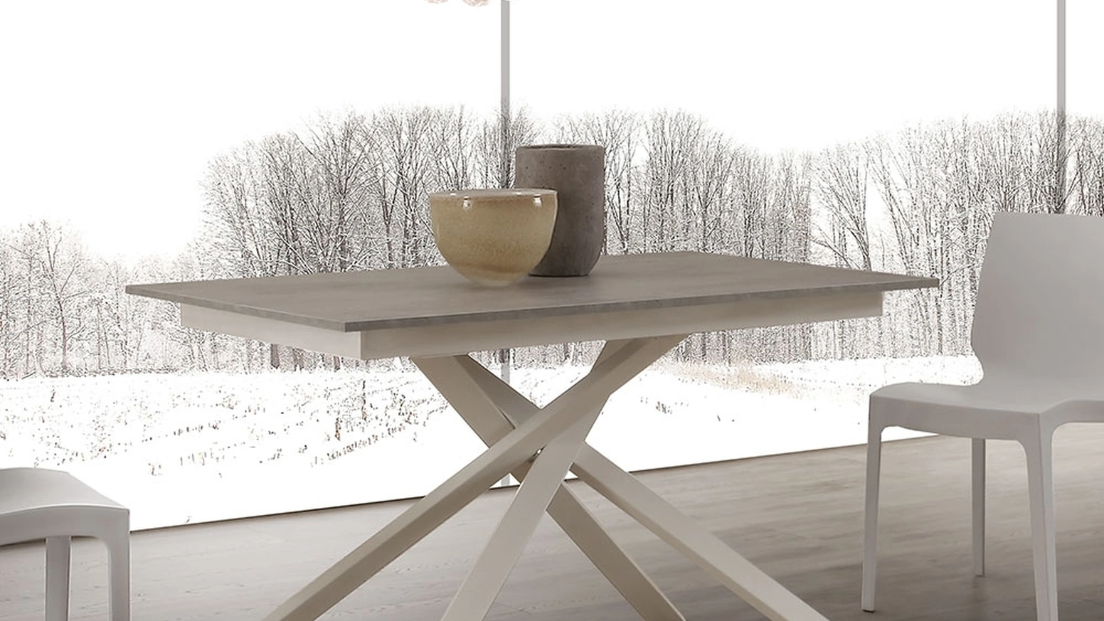 Tavolo allungabile Spider-INO in nobilitato con gambe in metallo verniciato bianco di La Seggiola