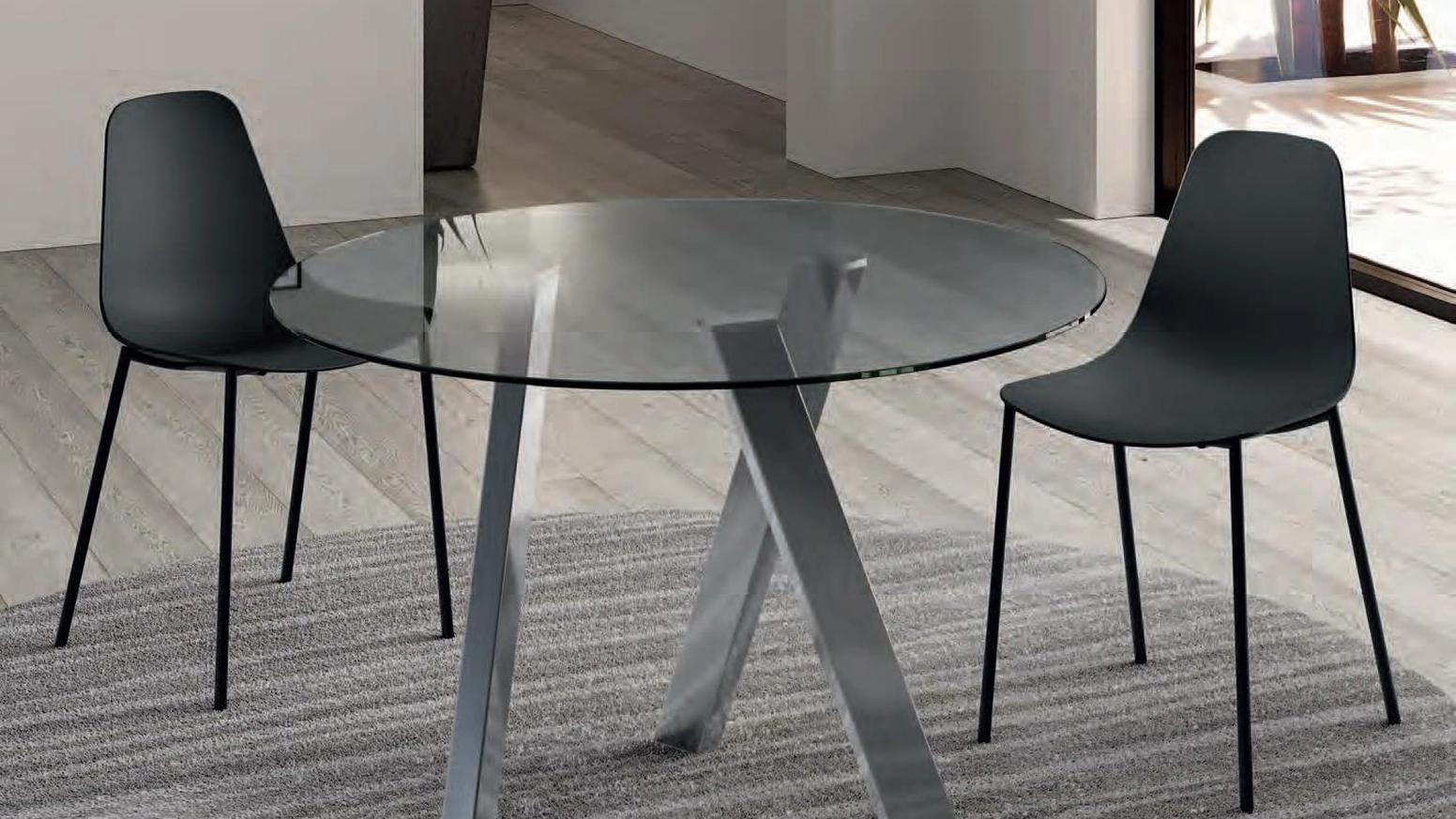 Tavolo rotondo in vetro temprato e gambe in metallo Rondò di Stones