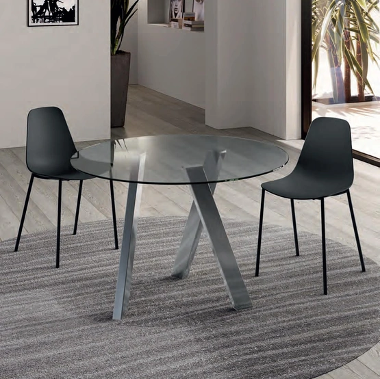 Tavolo rotondo in vetro temprato e gambe in metallo Rondò di Stones