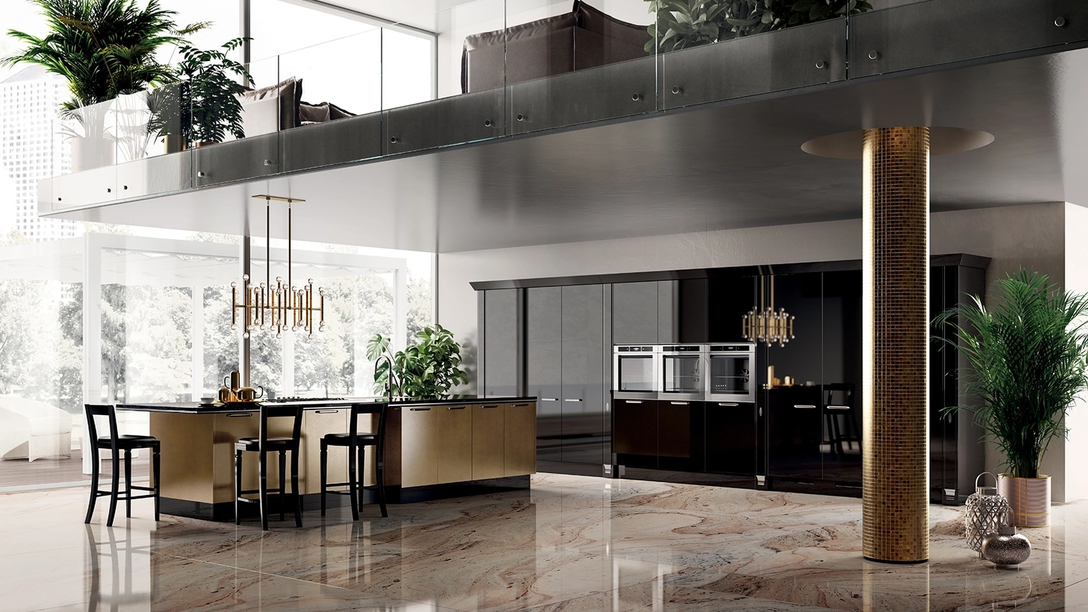 Cucina Classica Exclusiva 06 in laccato lucido Nero Ardesia e laccato ossidato di Scavolini