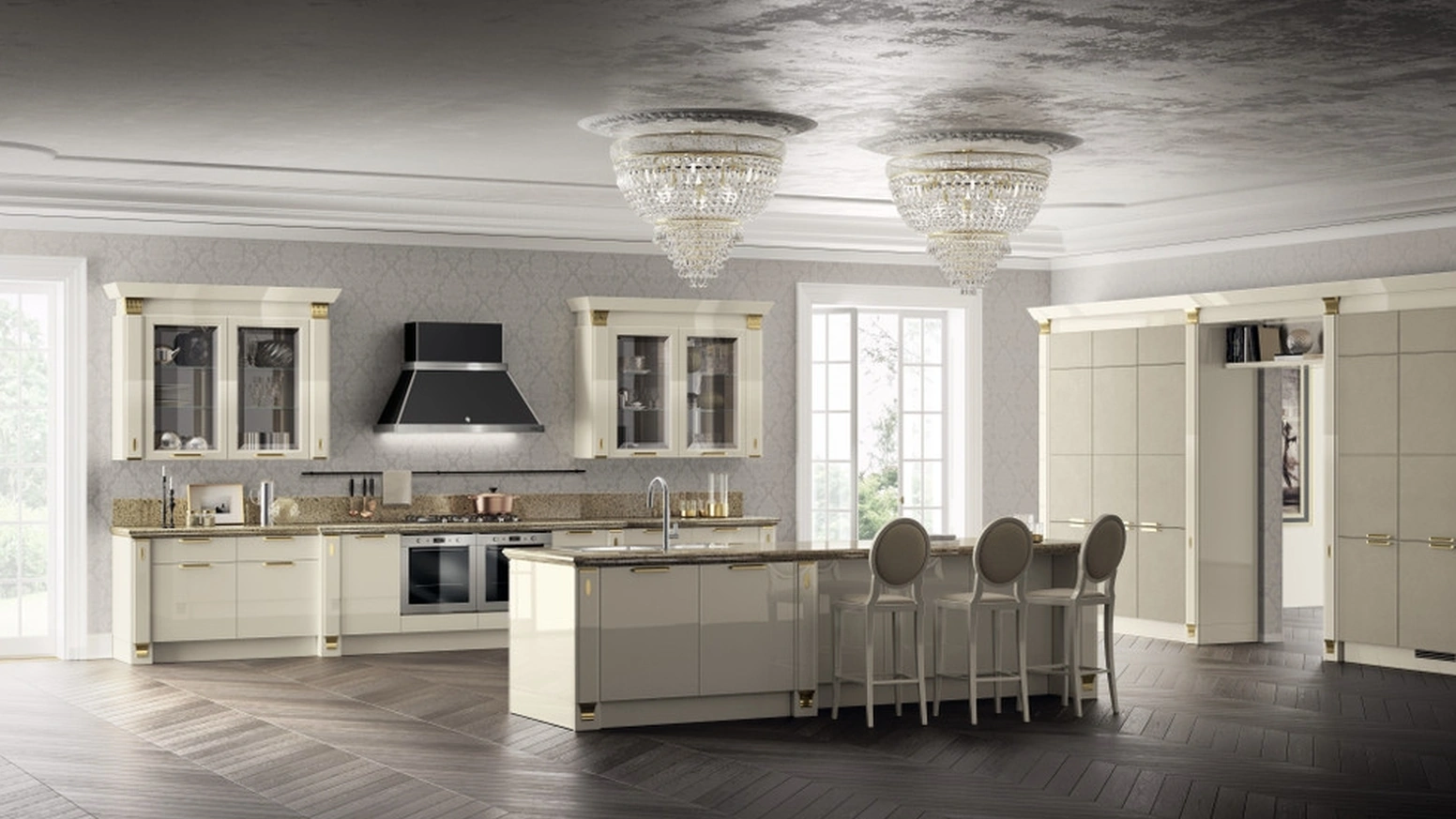 Cucina Classica Exclusiva 04 in laccato lucido Panna Porcellana di Scavolini