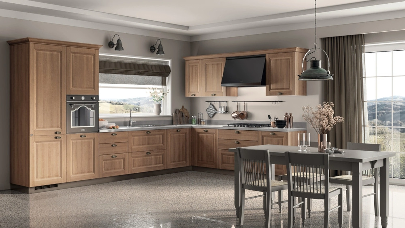 Cucina Classica angolare Family 04 in decorativo Rovere Azteco di Scavolini