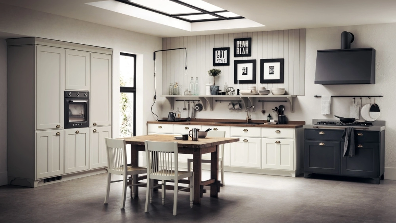 Cucina Classica Favilla 01 in laccato opaco Bianco e effetto Ghisa di Scavolini