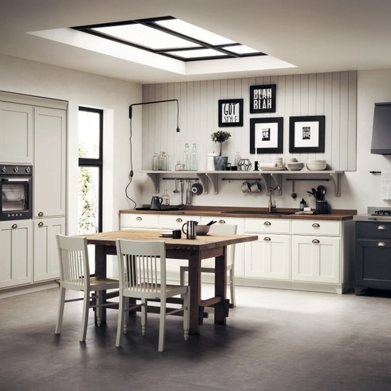 Cucina Classica Favilla 01 in laccato opaco Bianco e effetto Ghisa di Scavolini