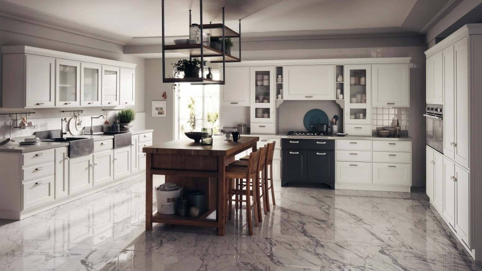 Cucina Classica Favilla 04 con Isola in Rovere Nodato di Scavolini