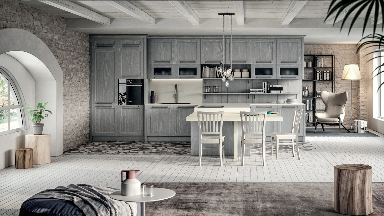 Cucina Classica in Frassino con penisola Village 05 di Gentili Cucine