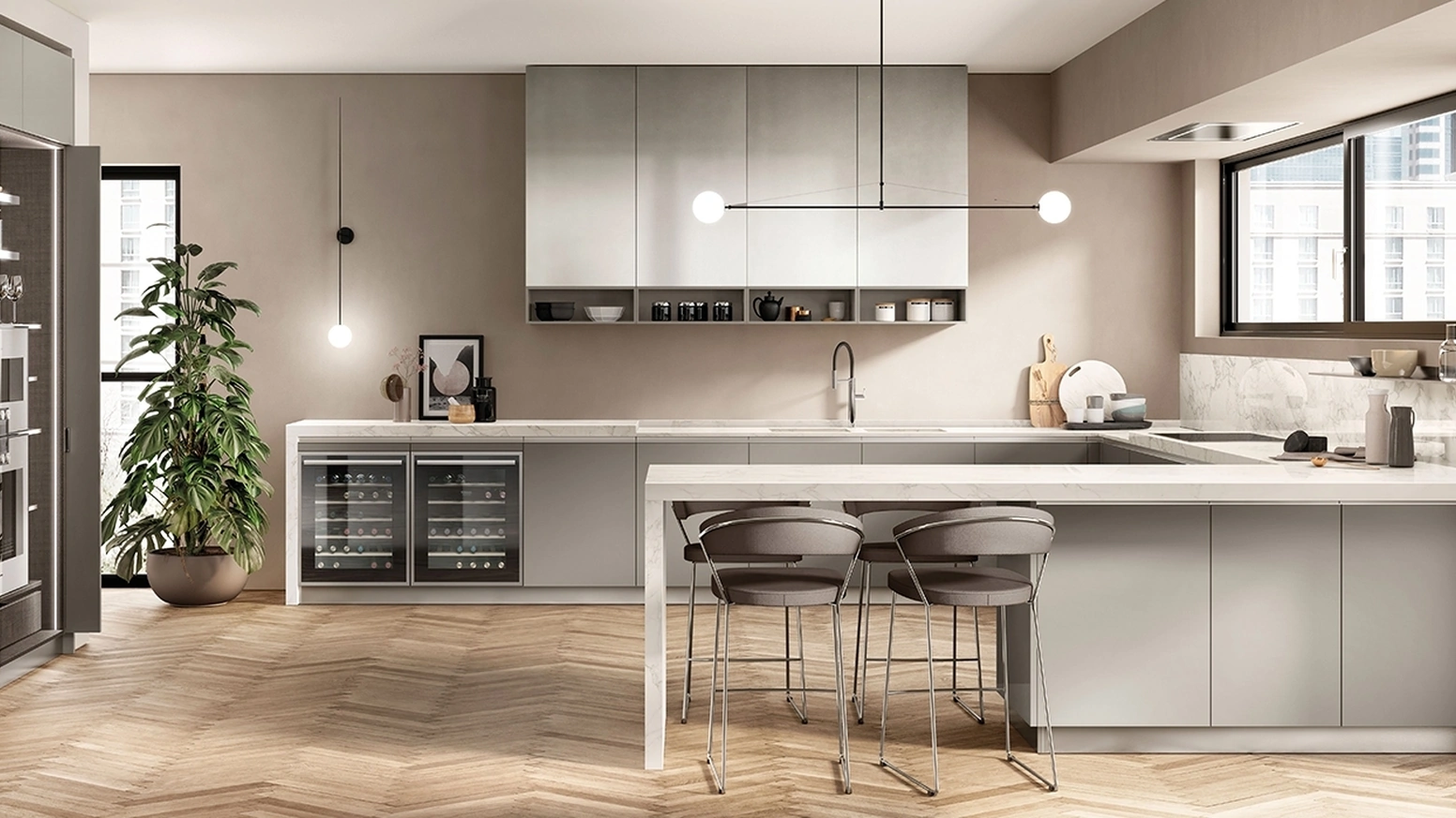 Cucina Moderna Boxi 01 in laccato Grigio Titanio di Scavolini