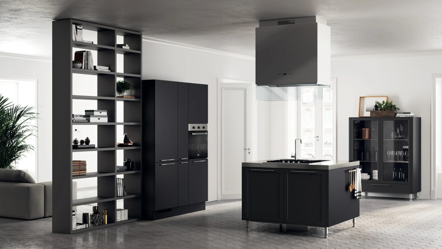Cucina Moderna Carattere 18 in laccato Nero Ardesia di Scavolini