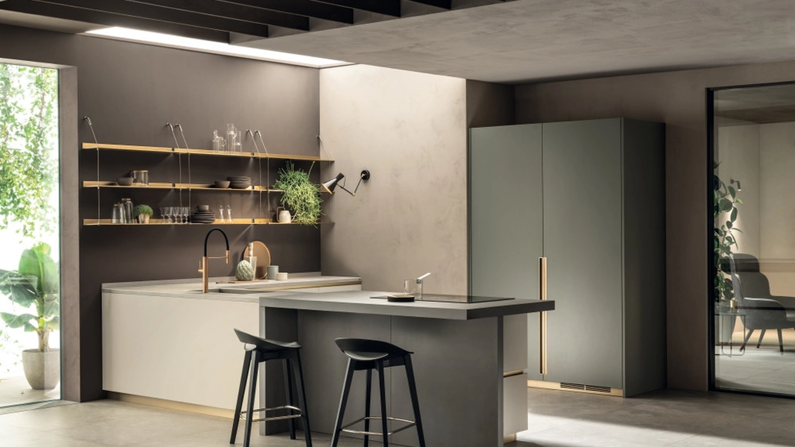 Cucina Moderna DeLinea 02 in laccato Tortora e Verde Minerale di Scavolini