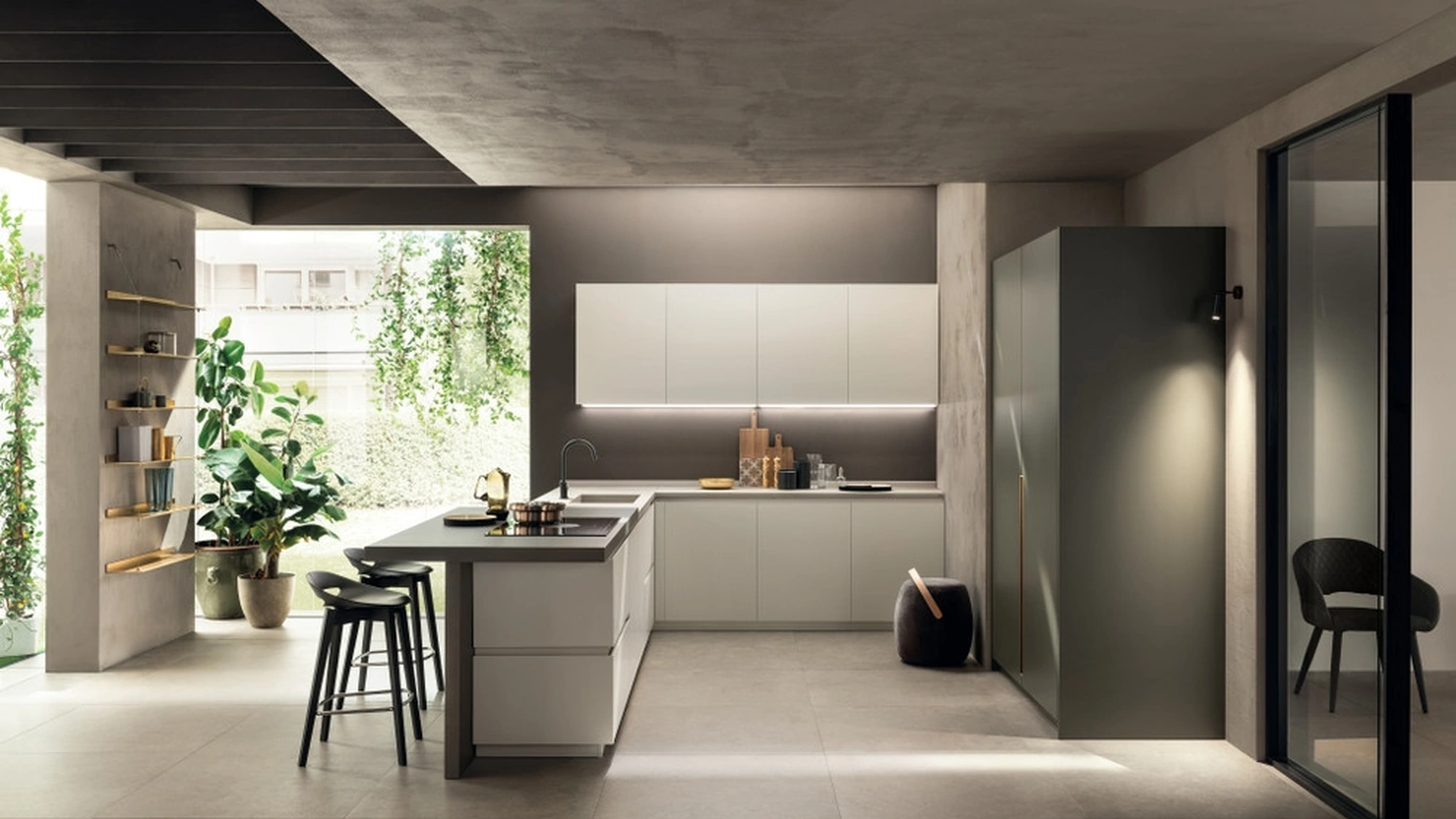 Cucina Moderna DeLinea 02 in laccato Tortora e Verde Minerale di Scavolini