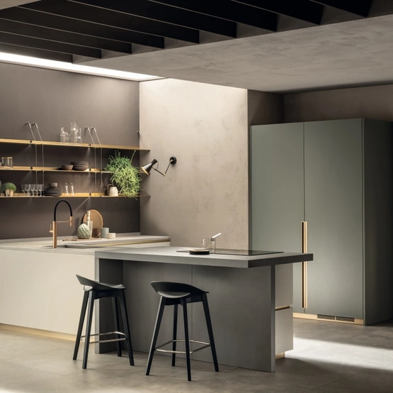 Cucina Moderna DeLinea 02 in laccato Tortora e Verde Minerale di Scavolini
