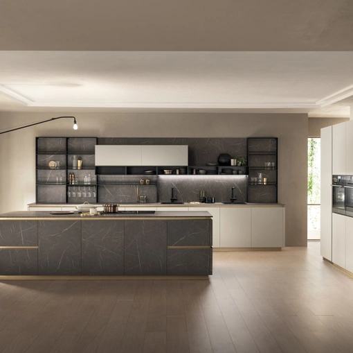 Cucina Moderna DeLinea 01 in Pietra Grey e Grigio Chiaro di Scavolini