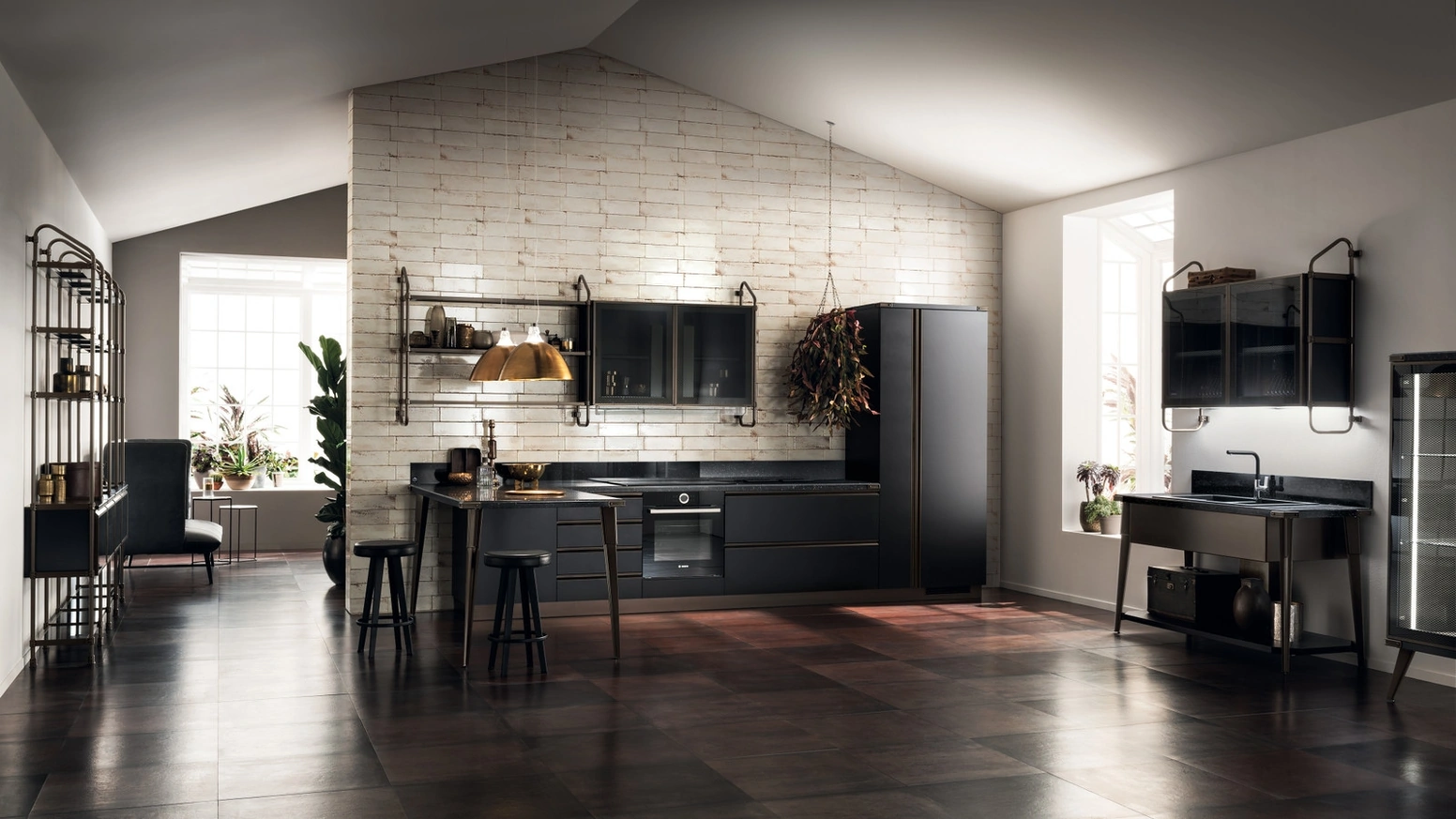 Cucina Moderna Diesel Open Workshop 08 con Top in Corial Gravel di Scavolini