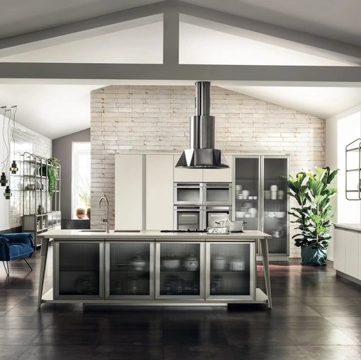 Cucina Moderna Diesel Open Workshop 10 con Top in Quarz Motley di Scavolini