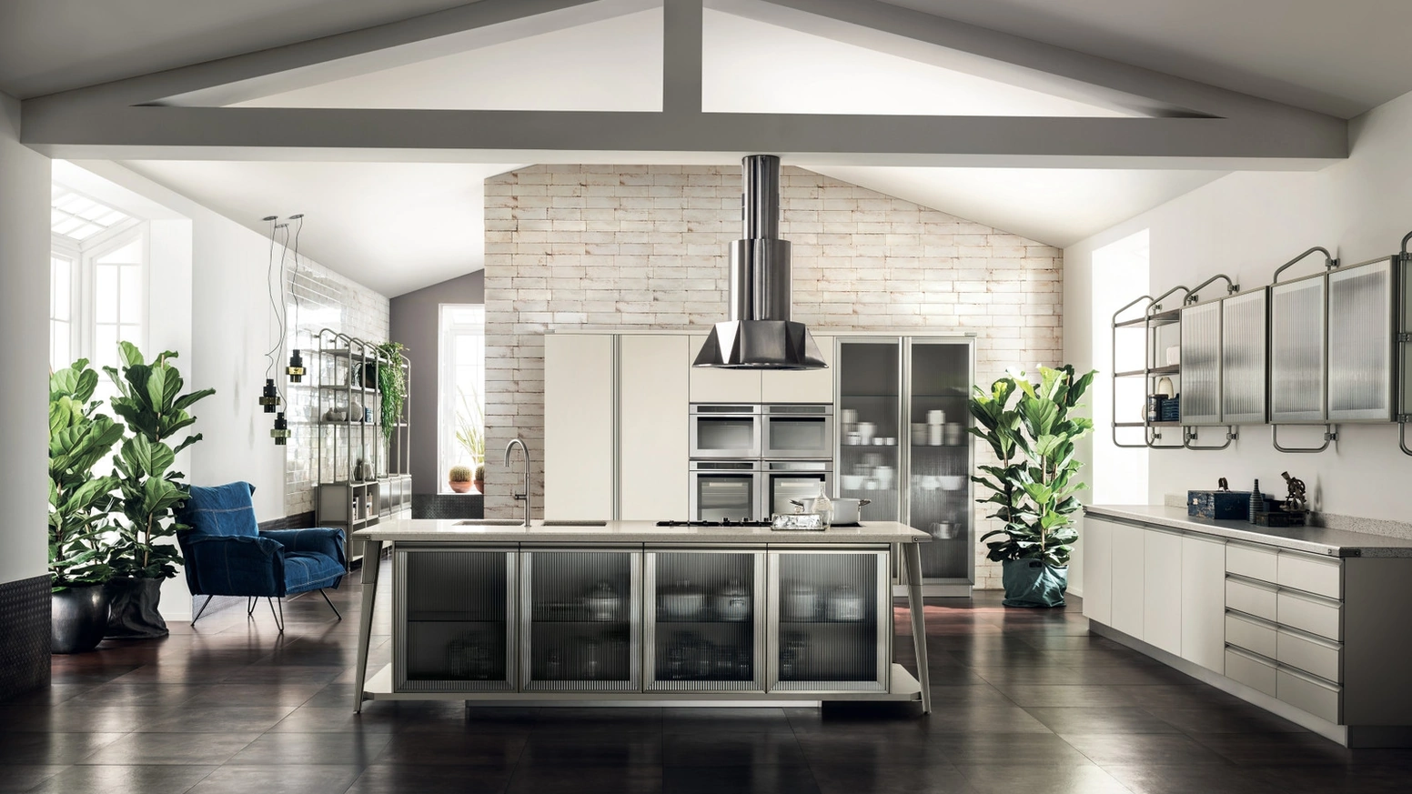 Cucina Moderna Diesel Open Workshop 10 con Top in Quarz Motley di Scavolini