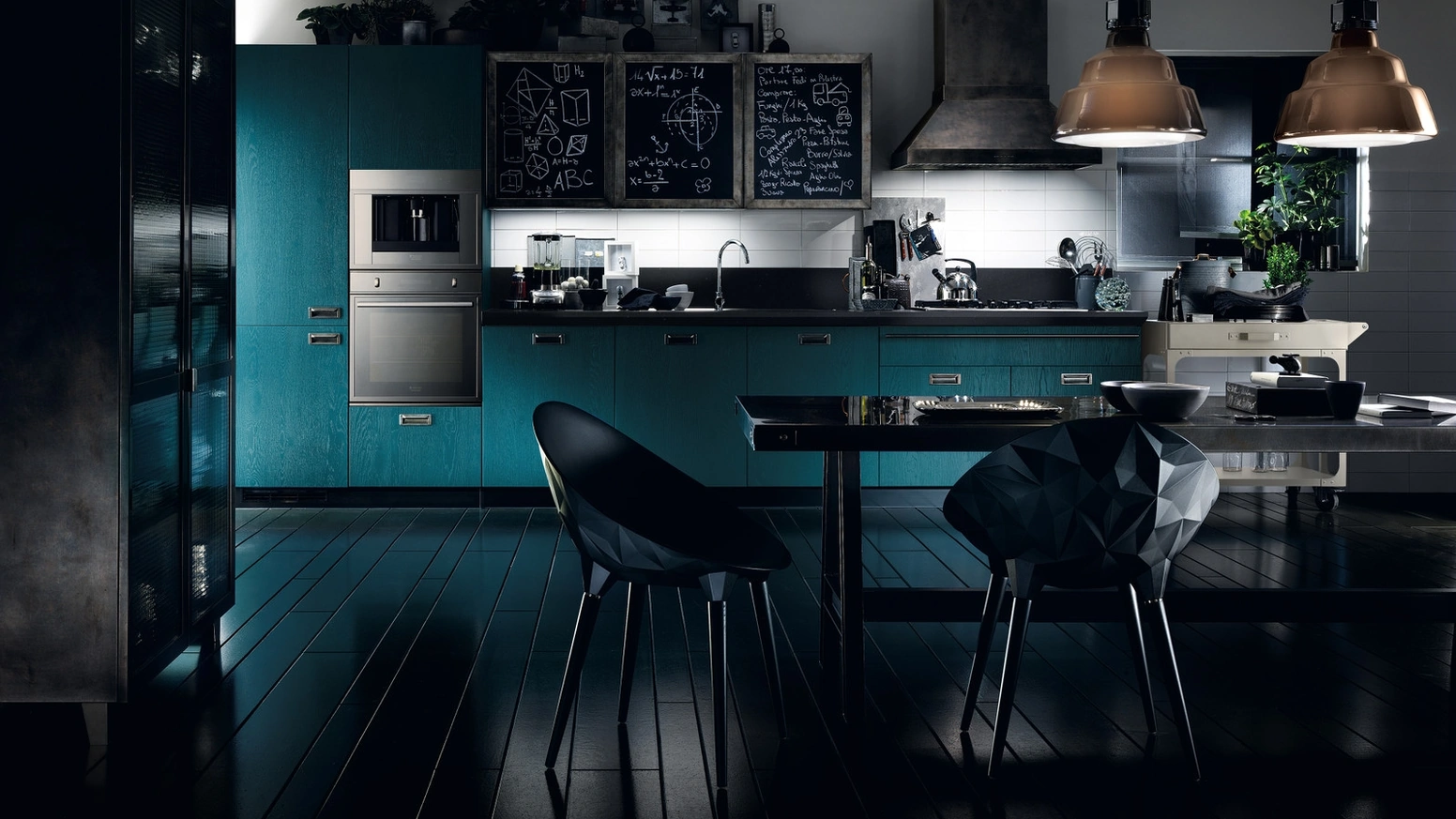 Cucina Moderna Diesel Social Kitchen 09 in Rovere laccato Tempera Indigo di Scavolini
