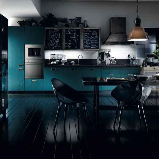 Cucina Moderna Diesel Social Kitchen 09 in Rovere laccato Tempera Indigo di Scavolini